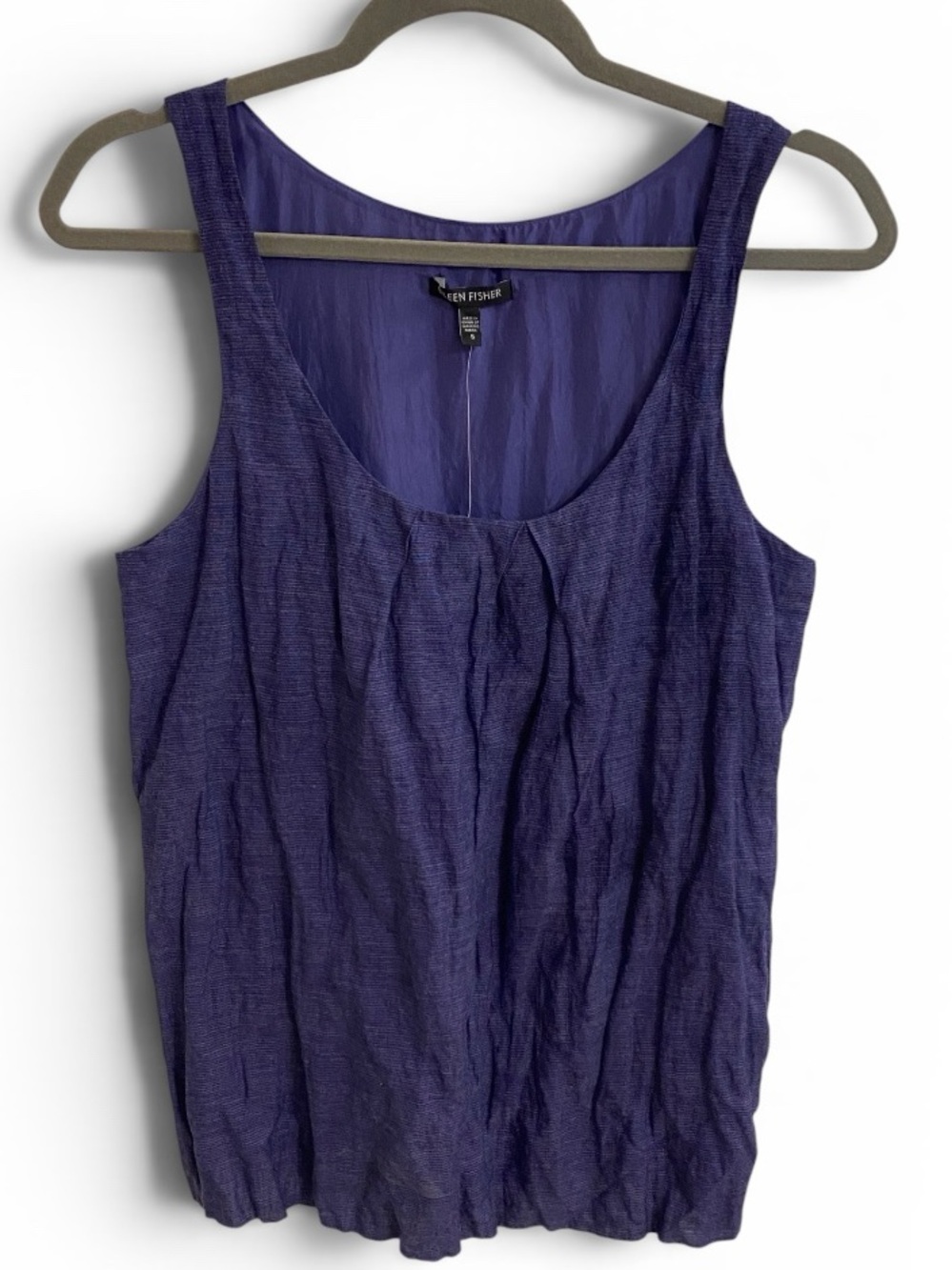 EILEEN FISHER Deep Purple Textured Scoop Tank Pleated Metallic Silk Lined Small